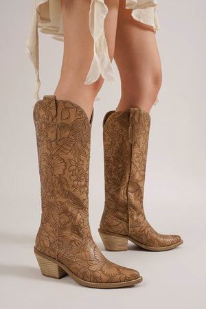 ADELA-71 Embossed Floral Cowgirl Boots
