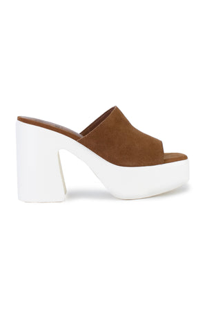 Side view of ANITA-01 block heel slide sandals by Beast Fashion in brown, showcasing the platform design, perfect for summer parties or vacations. Comfortable flatform sandals to elevate your style.