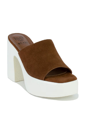 Stylish ANITA-01 block heel slide sandals by Beast Fashion in brown, featuring a chunky flatform sole, perfect for summer vacations and parties. Ideal heeled sandals for casual outings.