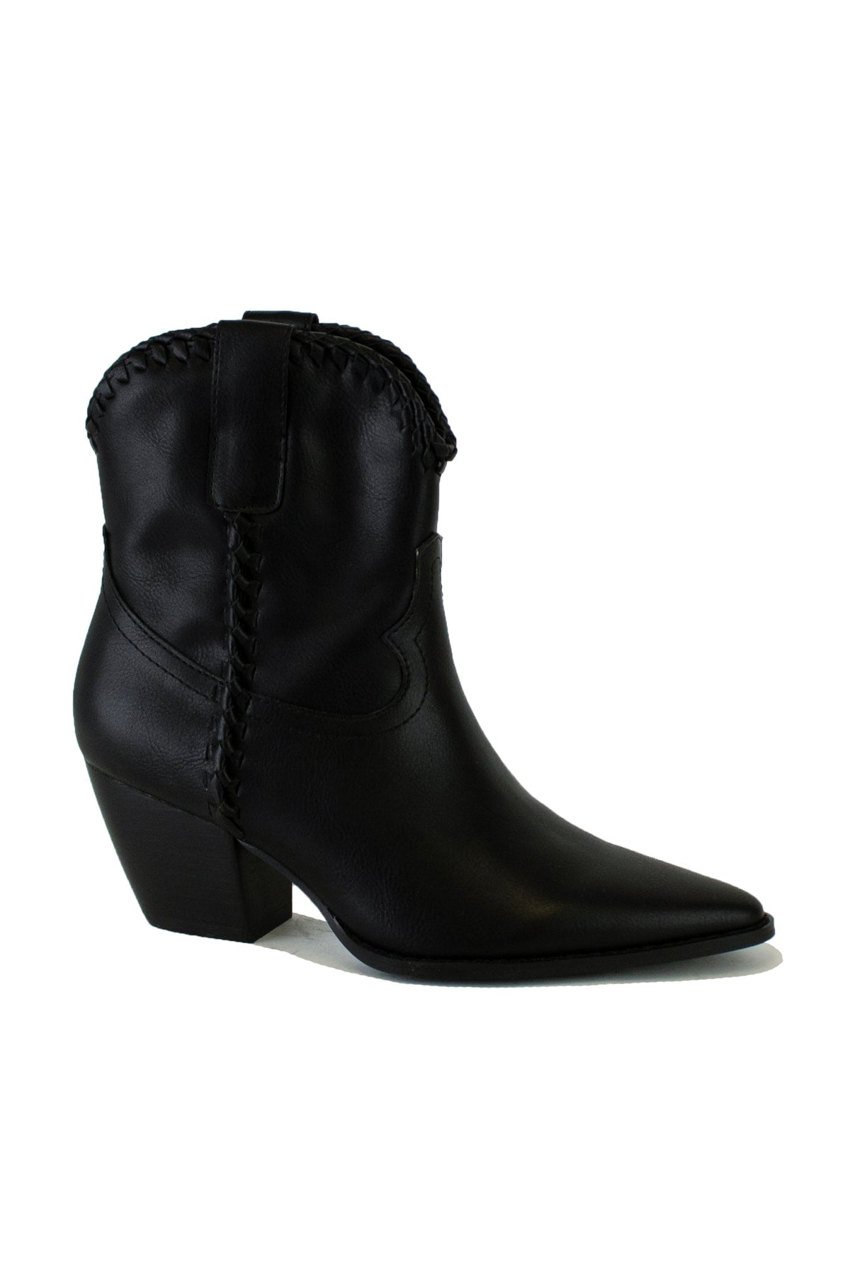Flaunting the sleek design of the ARISA-47 western ankle boots by Beast Fashion. Crafted from black faux leather, these booties embody the essence of western style, ideal for all seasons and a stylish addition to your collection of new shoes.