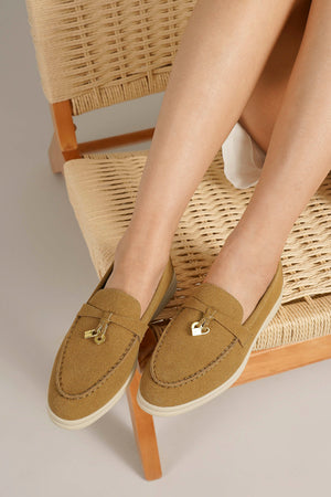 Close-up of CHARLIE-01 stylish casual loafers by Beast Fashion showcasing detailed gold accent, ideal for vacation and casual wear. Flats, NEW ARRIVAL, New Shoes, SUMMER.
