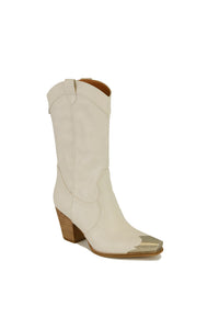 Elegant taupe Western metal-toe ankle boots from Beast Fashion, designed with a stylish block heel ideal for casual and dressy outfits, perfect for all-season wear. A classic choice among heeled boots.