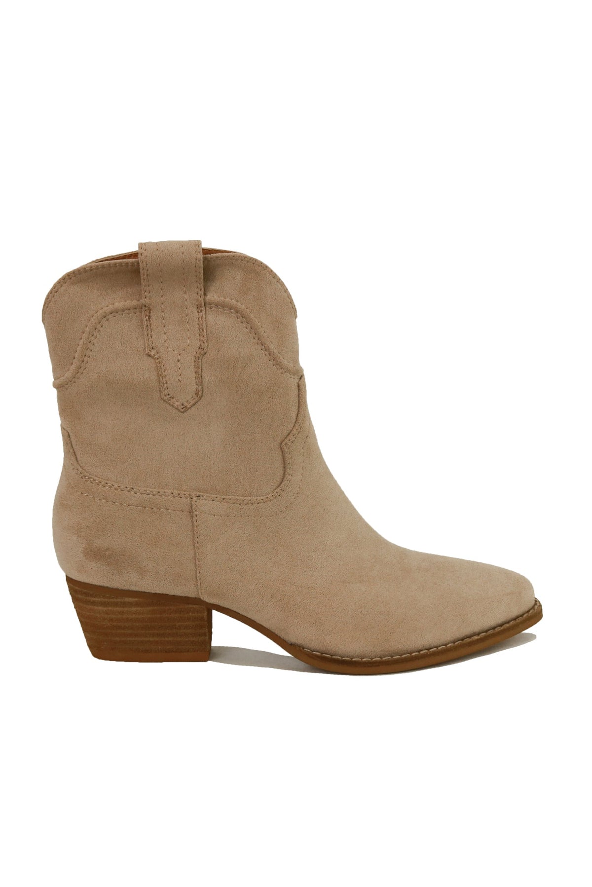 DALLAS-05-SU Suede Cowgirl Everyday Ankle Boot by Beast Fashion in a striking black shade, ideal for western style boots enthusiasts. These heeled ankle boots are comfortable and stylish, perfect for dressy or casual outfits.