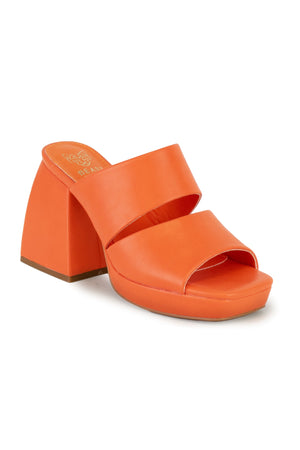 Vibrant orange platform block heel sandals LUCY-05 by Beast Fashion, showcasing a unique double strap style and comfortable block heel, ideal for summer events, vacations, and adding flair to any casual outfit with heeled sandals.