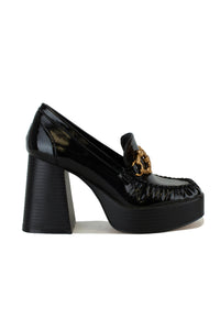 Stylish MOANA-01 chunky heel loafers by Beast Fashion in glossy black, combining sophistication with comfort in a platform style. Excellent choice for elegant looks. Heels, Platforms, Sale Shoes.