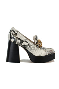 Fashionable MOANA-01 chunky heel loafers by Beast Fashion in snake print, ideal for adding a trendy touch to your look while providing comfort on a platform. Heels, Platforms, Sale Shoes.