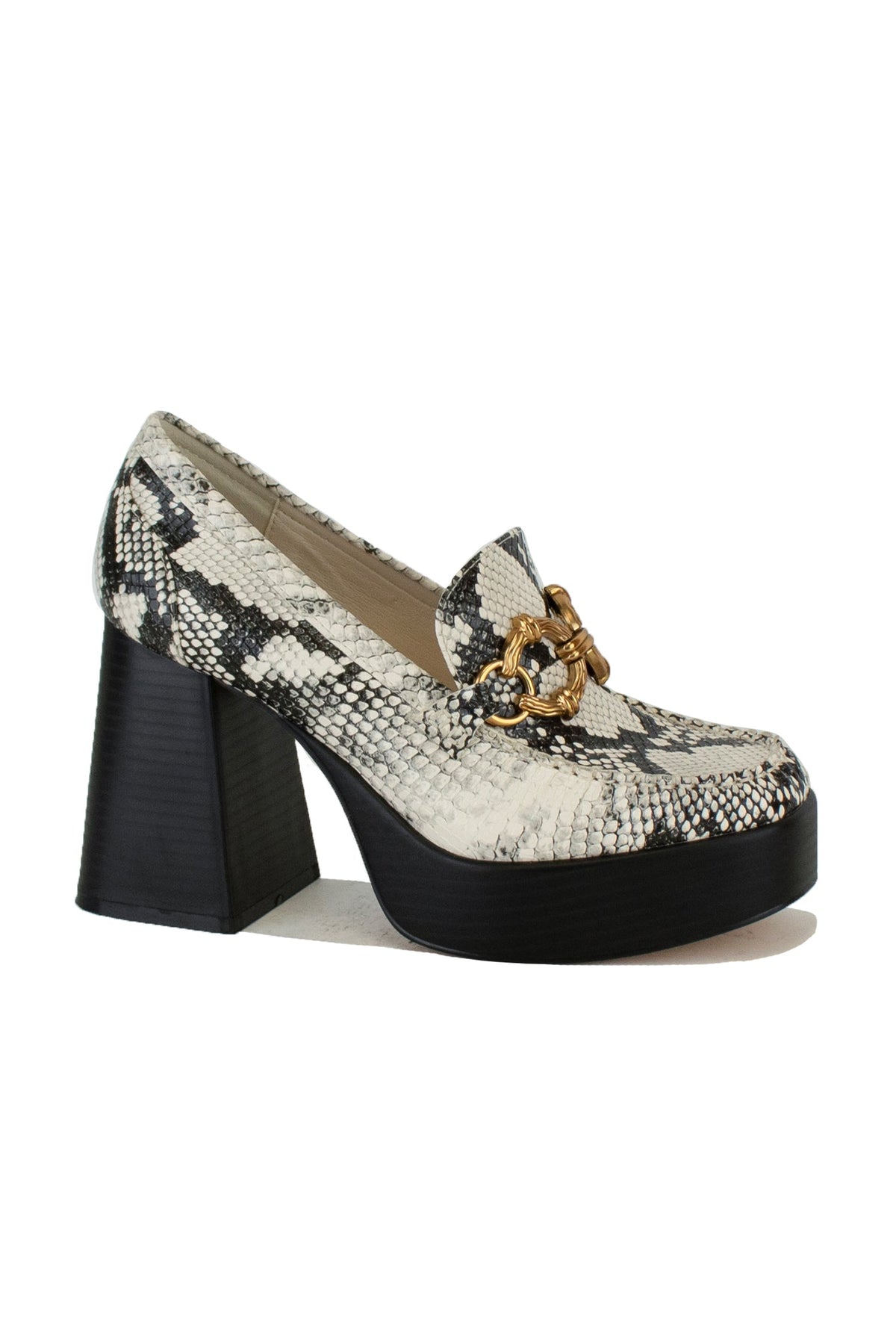 Stylish MOANA-01 chunky heel loafers by Beast Fashion in snake print design, offering both comfort and chicness with a platform design. Perfect for trendy fashion choices. Heels, Platforms, Sale Shoes.