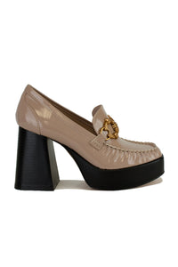Chic MOANA-01 chunky heel loafers by Beast Fashion in taupe, designed for comfort with a modern platform. A great addition for stylish wardrobe choices. Heels, Platforms, Sale Shoes.