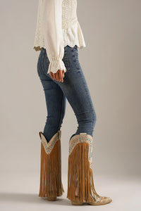 Fringe Western cowgirl Boots with Rhinestone Accents ADELA-58