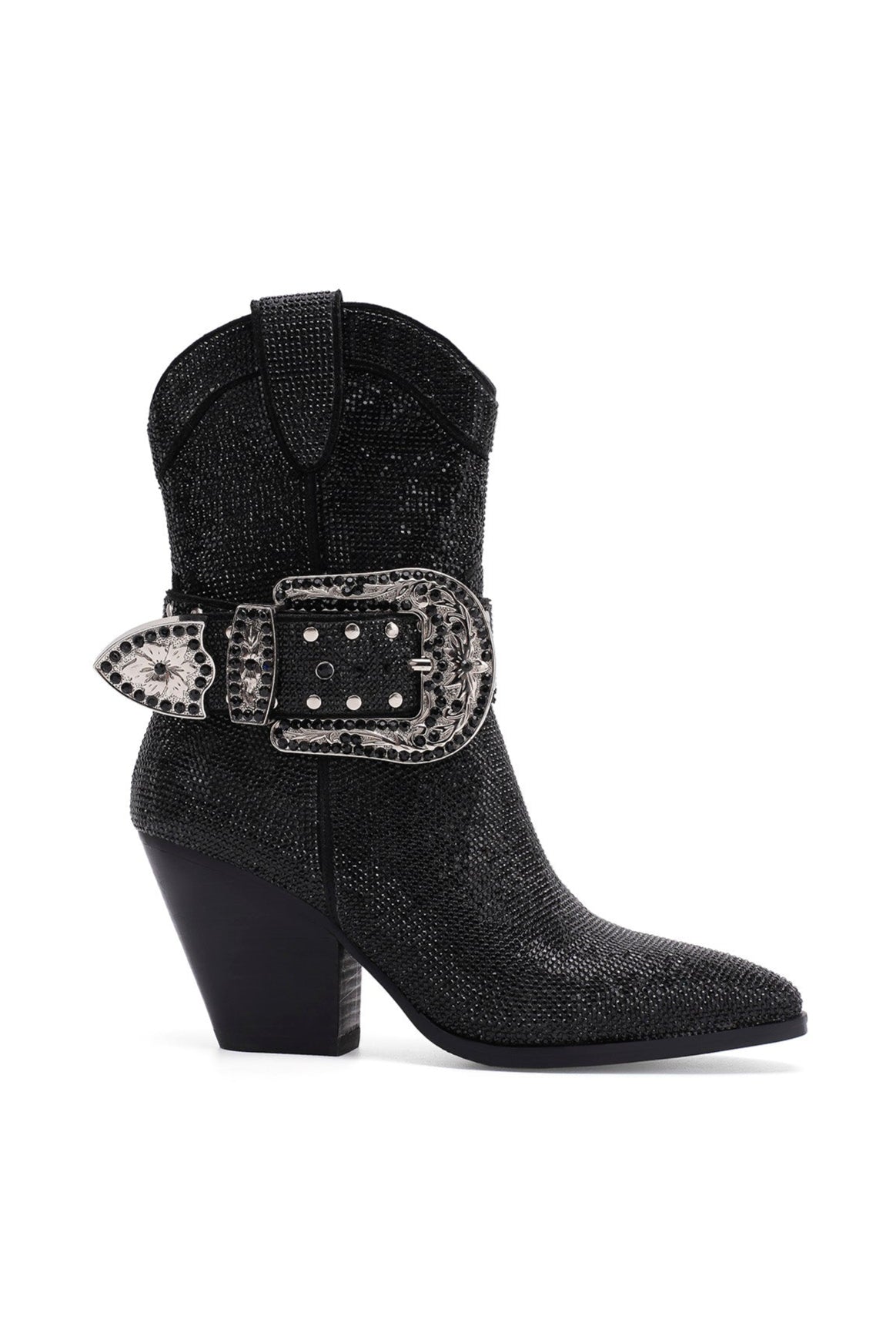 Western Ankle Boots with Rhinestone Strap and Buckle ANTONIA-03