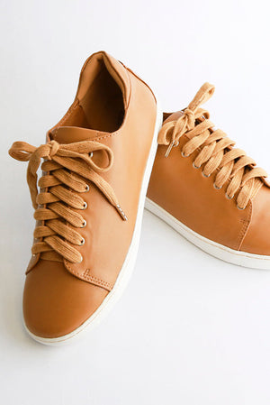 Stylish AUSTIN-06 Classic Low-Top Sneakers by Beast Fashion in a warm nude shade, showcasing a smooth faux leather upper. Perfect for casual wear, ideal for everyday styling. Sale Shoes, Sneakers.