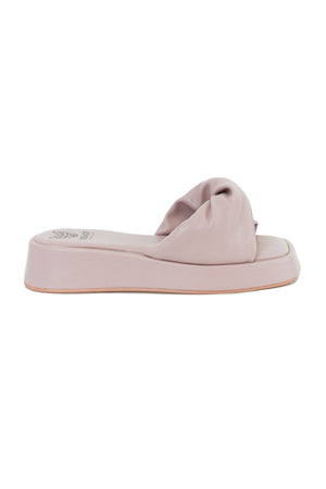 Side view of the CAMILA-06 platform slide sandals from Beast Fashion, showcasing the soft twisted upper. A must-have for SUMMER and vacation, these heeled sandals provide comfort with their cushioned footbed and stylish flatform design.