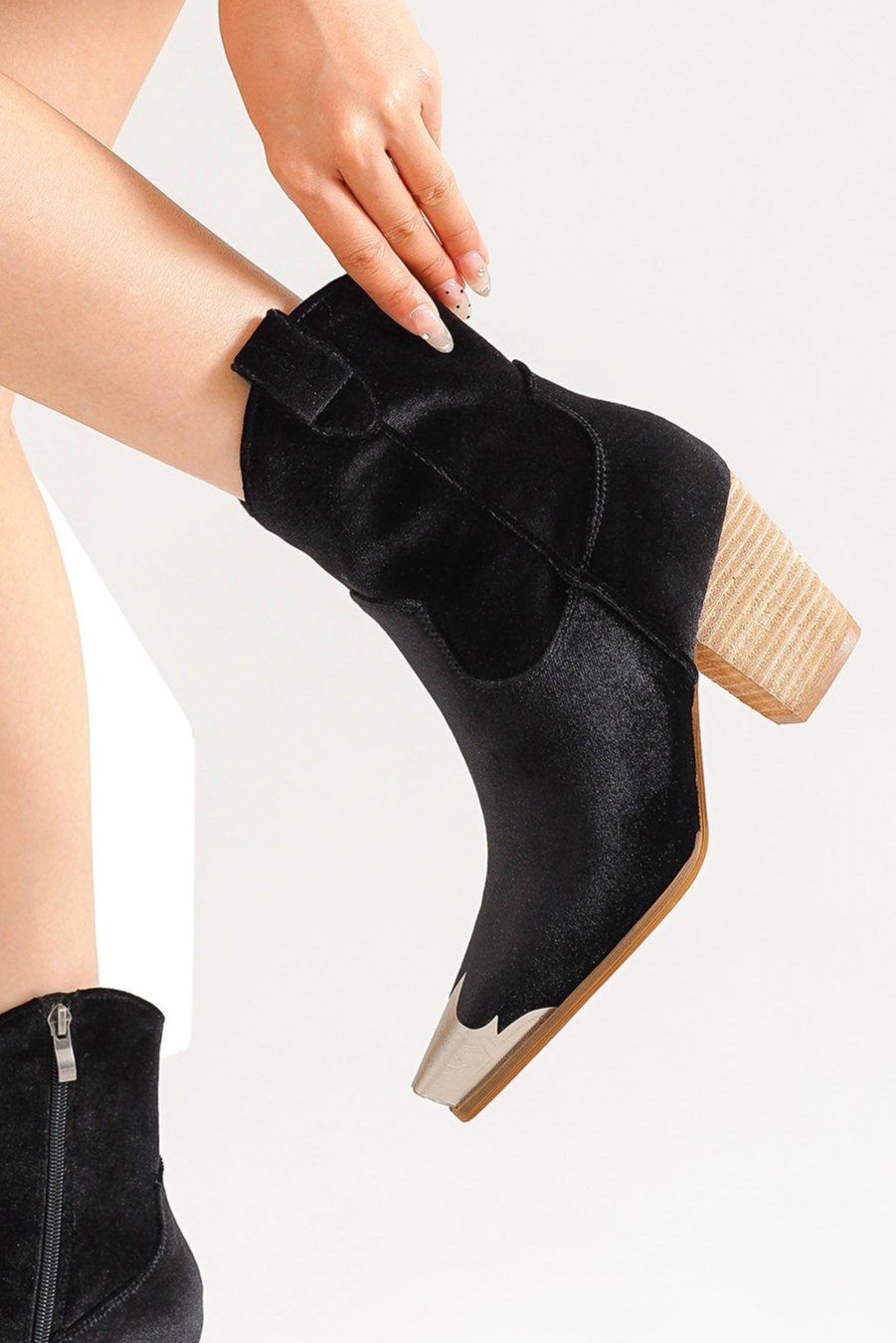 Velvet Western Ankle Boots DAKOTA-01-V