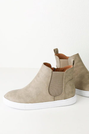 Casual Slip-On Sneakers GRANT-32 by Beast Fashion featuring a stylish faux suede design in light beige, perfect for everyday wear. Sneakers that combine comfort and versatility.