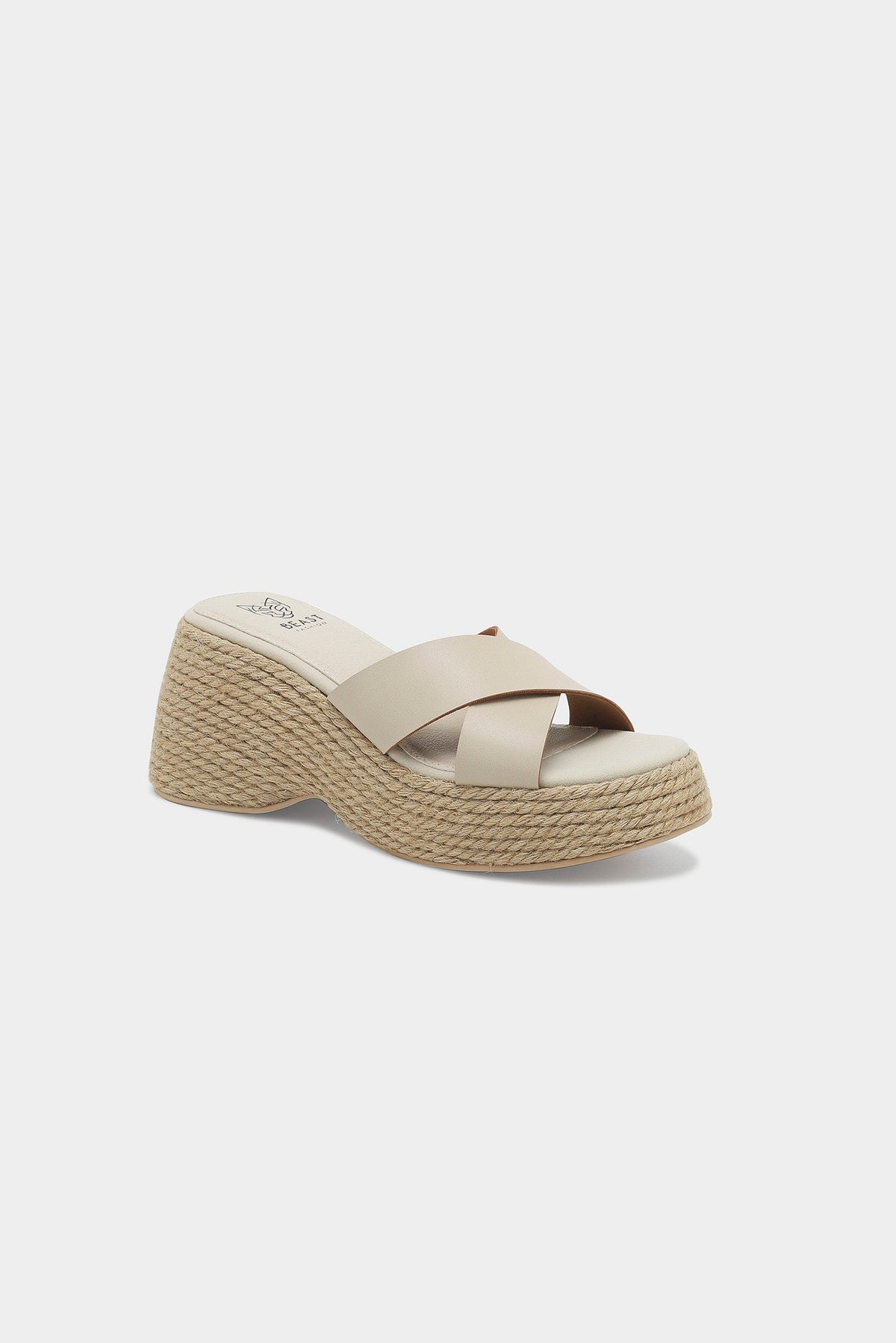 Stylish beige espadrille platform sandals JADIA-01 by Beast Fashion featuring a relaxed slip-on design. Perfect as comfortable summer sandals with a blend of chic style and wedge support for SPRING and SUMMER adventures.