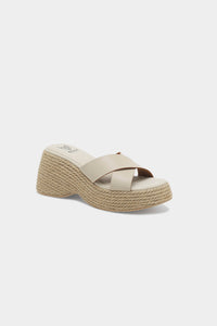 Stylish beige espadrille platform sandals JADIA-01 by Beast Fashion featuring a relaxed slip-on design. Perfect as comfortable summer sandals with a blend of chic style and wedge support for SPRING and SUMMER adventures.