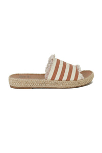 Elegant striped espadrille slides MELANIE-01 by Beast Fashion, offering comfort and style. Ideal for summer vacations, these espadrille sandals are versatile slide sandals to elevate your casual looks.
