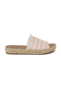 Playful striped espadrille slides MELANIE-01 by Beast Fashion, integrating a stylish striped pattern that is perfect for summer outings. These espadrille sandals serve as essentials in your collection of slide sandals.