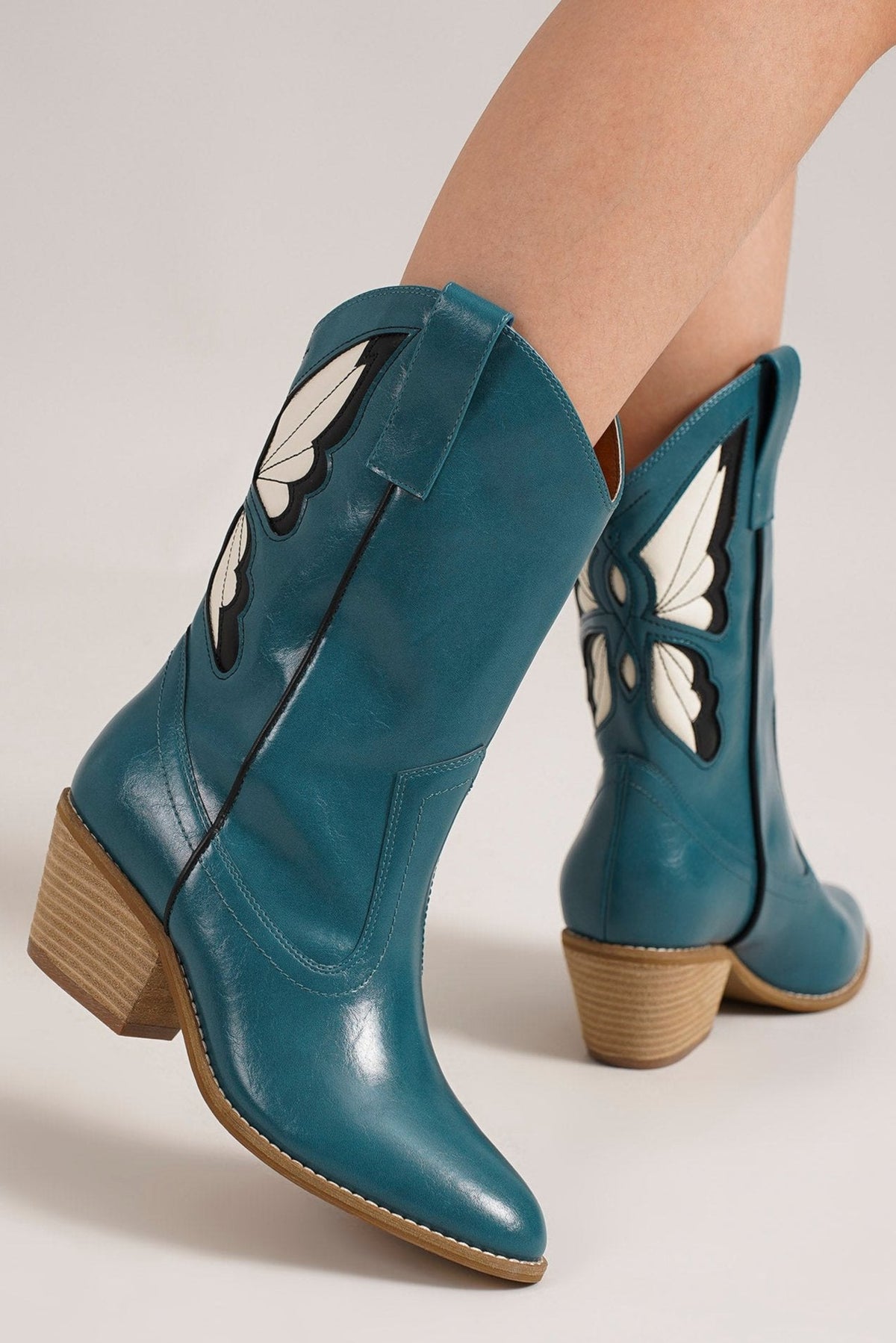Butterfly Western Block Heel Ankle Boots – SUNNY-49