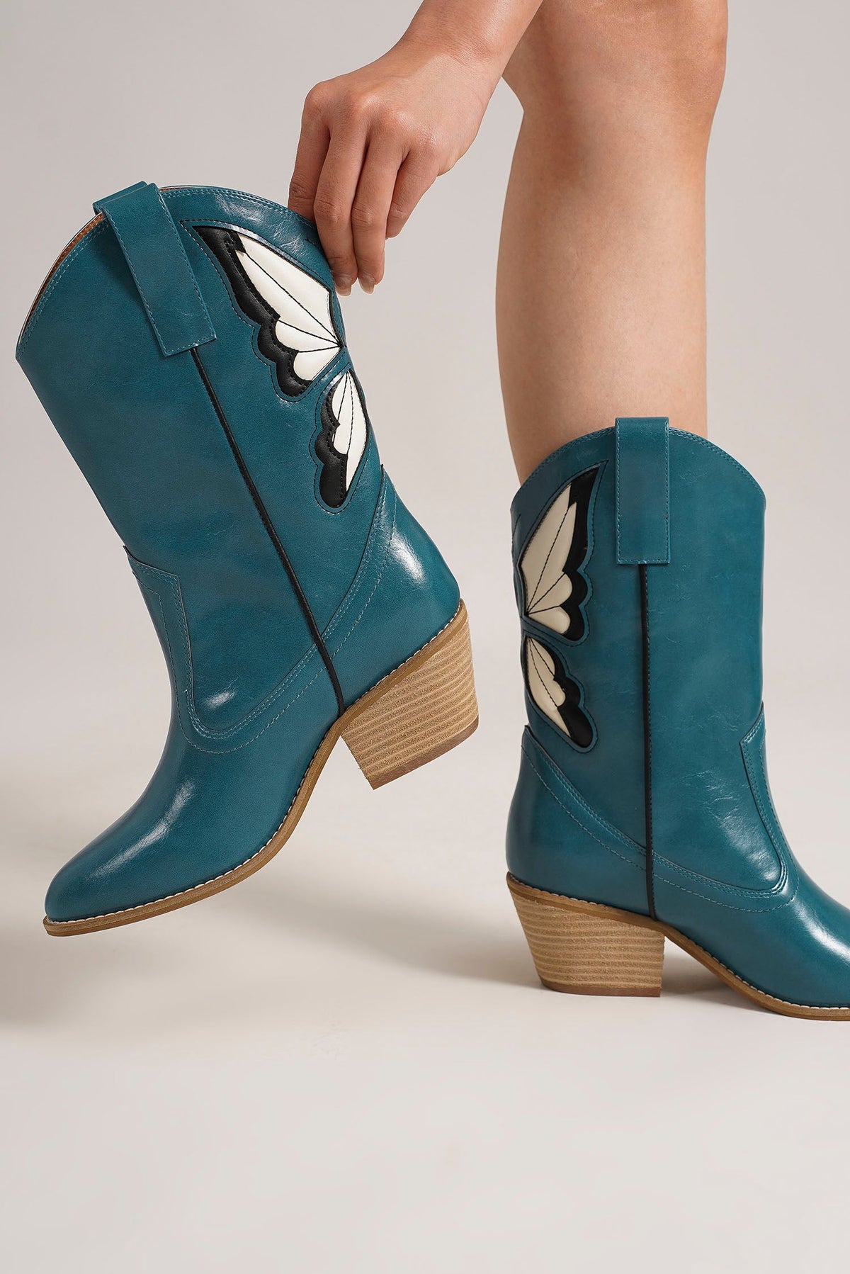 Butterfly Western Block Heel Ankle Boots – SUNNY-49
