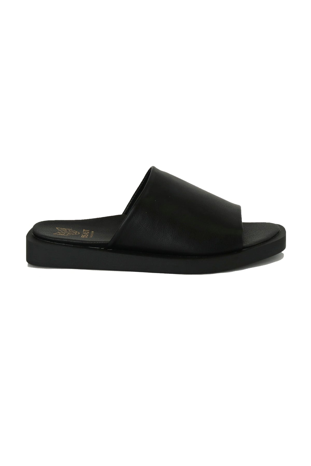 Side view of the VICENTE-05 Slip-On Platform Sandals by Beast Fashion in black. These slip-on platform sandals are perfect for summer and vacation, designed for easy wear during those sunny days. A great addition to any sandal collection.
