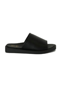 Side view of the VICENTE-05 Slip-On Platform Sandals by Beast Fashion in black. These slip-on platform sandals are perfect for summer and vacation, designed for easy wear during those sunny days. A great addition to any sandal collection.